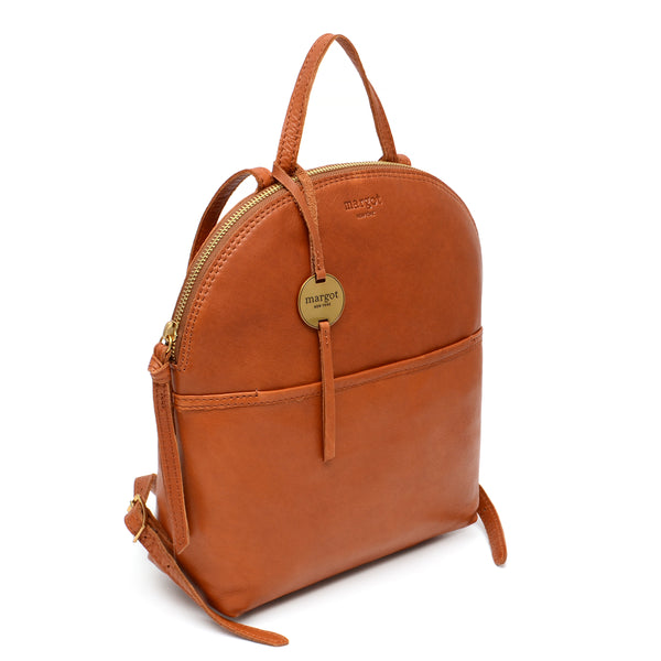 Margot New York Camille Turnlock Leather Backpack Stressed Soft