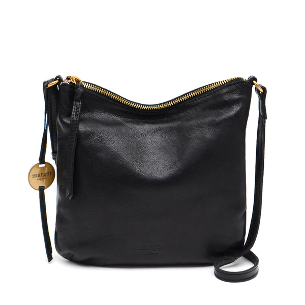 Vintage MARGOT Black Leather Hobo Shoulder Bag Crossbody Purse 