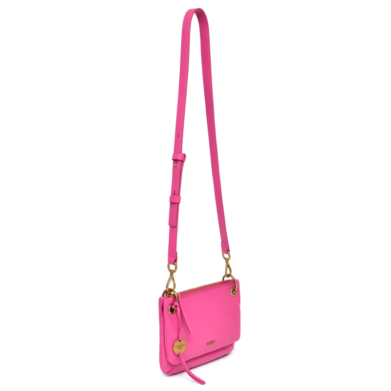 Zip Around 2 Section Small Leather Cross Body Bag Fuchsia – 62103 - Handbags  from Leather Company UK