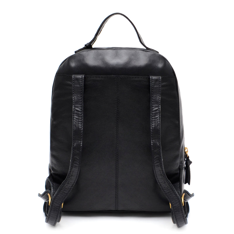Margot New York Women's Black Leather Small Zip Around Backpack Purse Bag