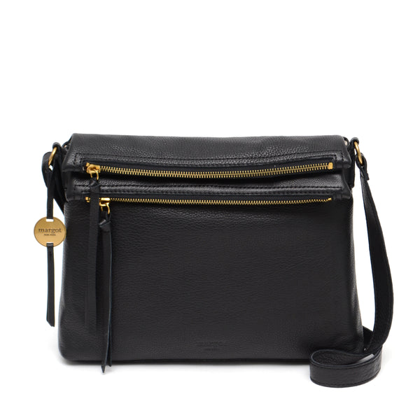 Margot New York Women's Black Leather Small Zip Around Backpack Purse  Bag
