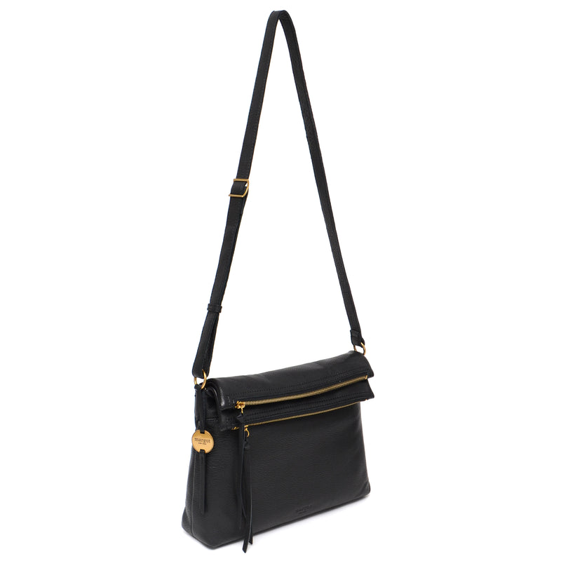 Margot Bags Black Genuine Leather Triple Zipper Crossbody Purse Bag