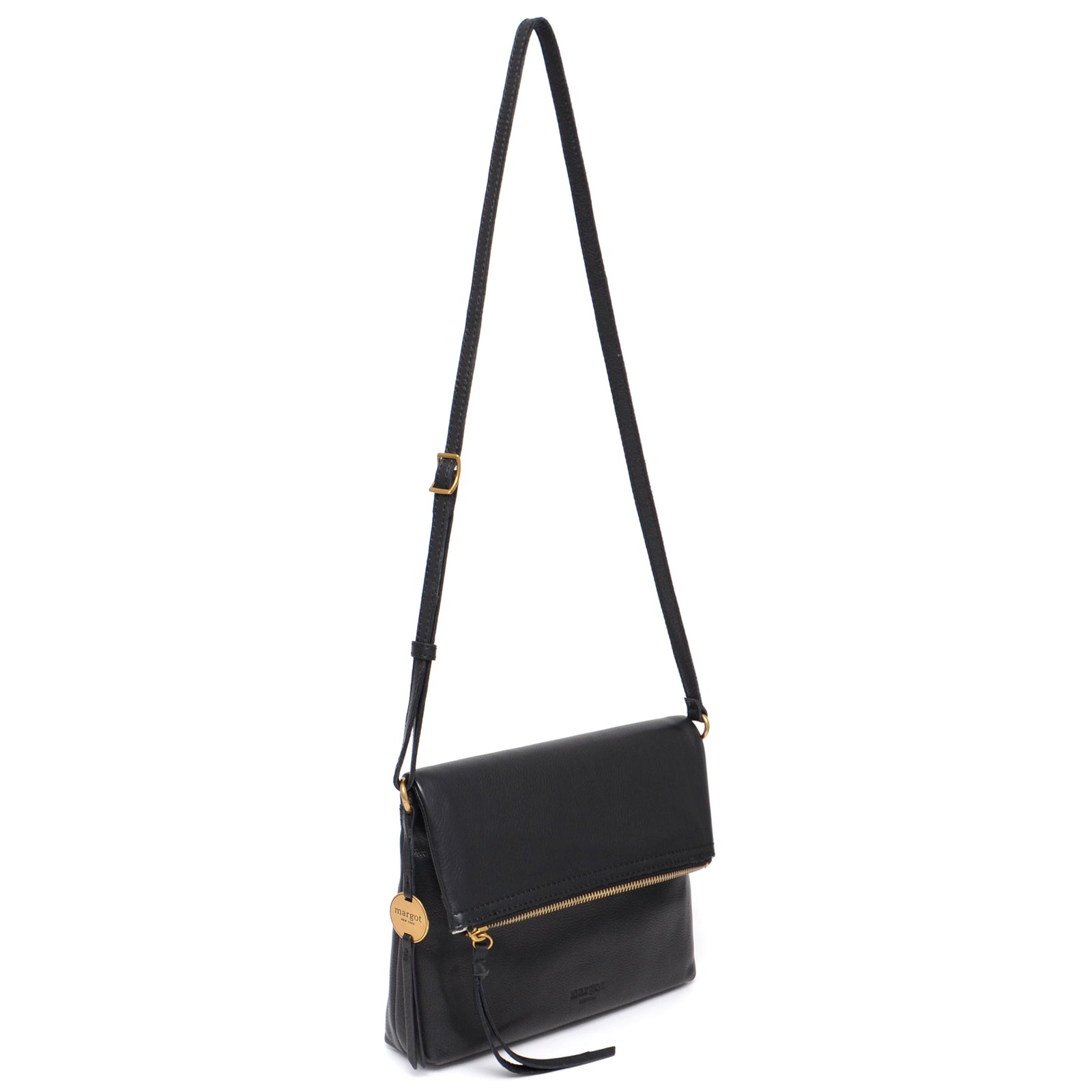 Will Leather Goods Black Leather Messenger Bag with Fold-Over Flap Kent Leather Messenger – Will Leather Goods main image 2